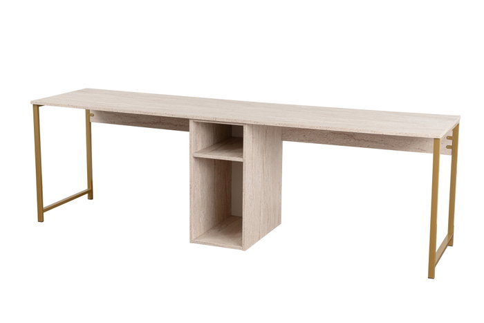 Nordure Twin Study Desk Travertino y Oro